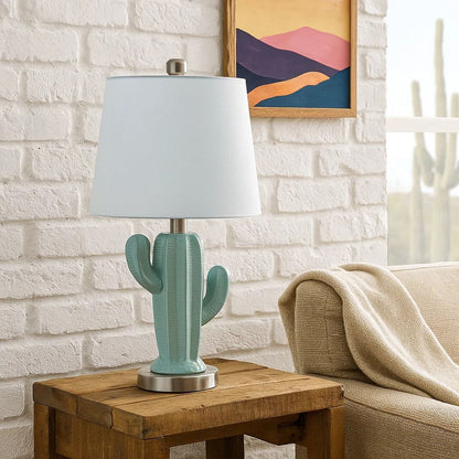 22 Inch Accent Table Lamp, Cactus Designed Body, Metal Base, Blue, White - View 7
