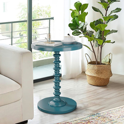 Astonishing Side Table With Round Top, Teal Blue - View 7