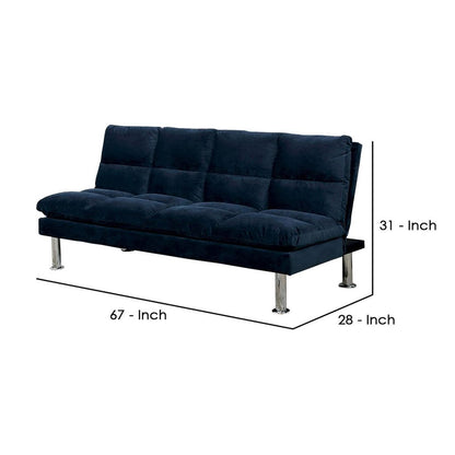 Futon Sofa with Tufted Padded Seating and Metal Legs, Blue - View 6