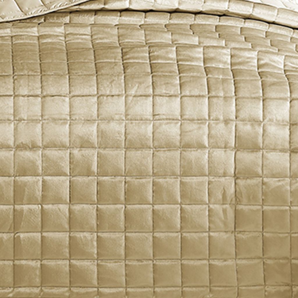 3 Piece King Size Coverlet Set with Stitched Square Pattern, Gold - View 4