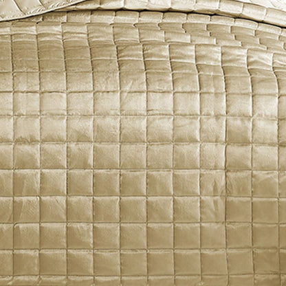 3 Piece King Size Coverlet Set with Stitched Square Pattern, Gold - View 4