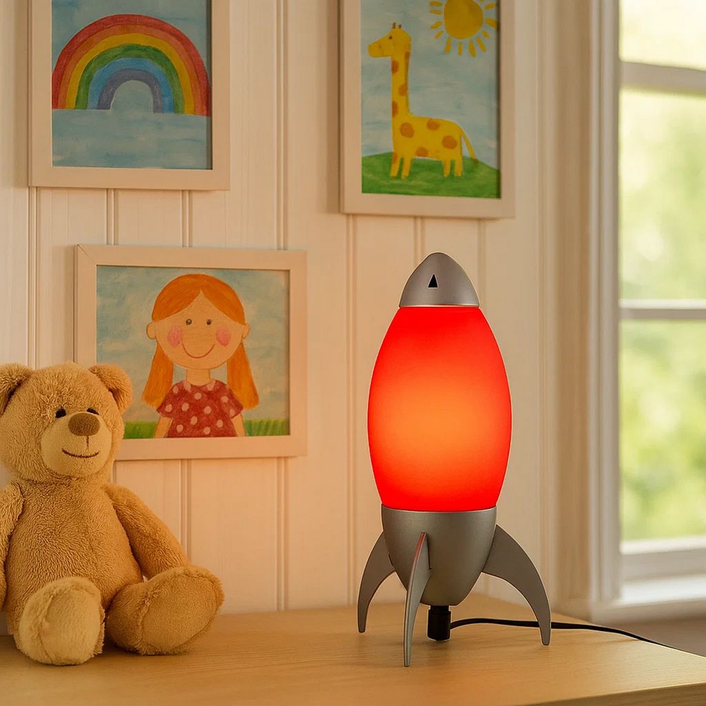 Kid Table Lamp with Rocket Design Silhouette, Red - View 7