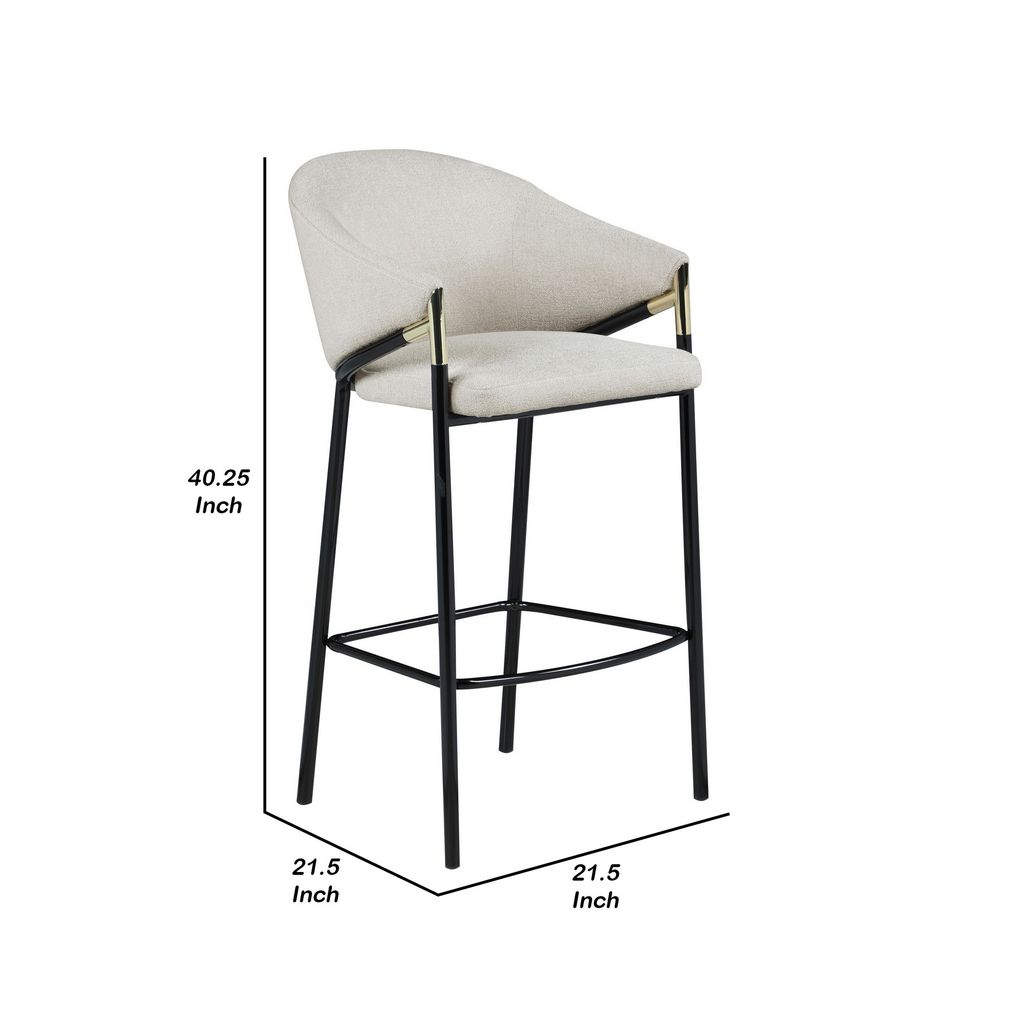 Fil 30 Inch Sloped Arm Barstools, Set of 2, Padded Curved Back, Beige Linen - View 5