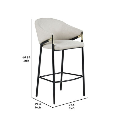 Fil 30 Inch Sloped Arm Barstools, Set of 2, Padded Curved Back, Beige Linen - View 5