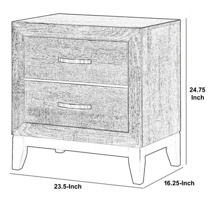 Wooden Nightstand with 2 Drawers and Chamfered legs, Gray and Black - View 5