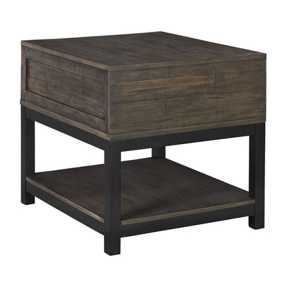Two Tone Wooden End Table with 1 Drawer and Metal Base, Brown and Black - View 2