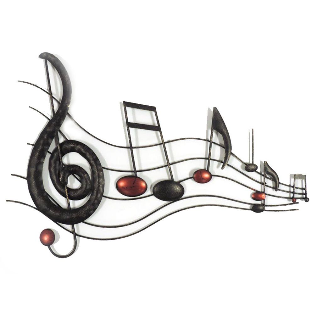 26 Inch Handmade Metal Wall Mount Accent Decor with Musical Notes and Treble Clef, Black, Red - View 4