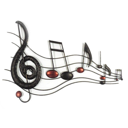 26 Inch Handmade Metal Wall Mount Accent Decor with Musical Notes and Treble Clef, Black, Red - View 4