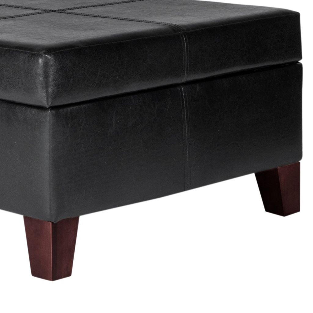 Leatherette Upholstered Wooden Ottoman With Hinged Storage, Black and Brown, Large - View 5