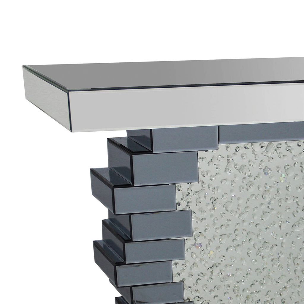 Wood and Mirror Console Table with Studded Faux Crystals, Black and Clear - View 3