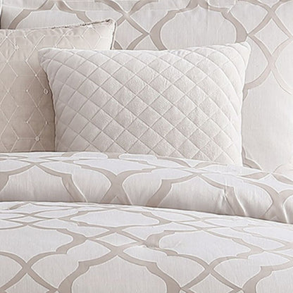 10 Piece King Size Fabric Comforter Set with Quatrefoil Prints, White - View 3