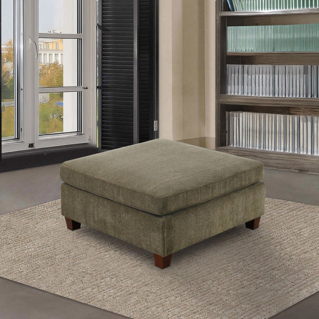 37 Inches Fabric Upholstered Wooden Ottoman, Taupe Brown - View 7