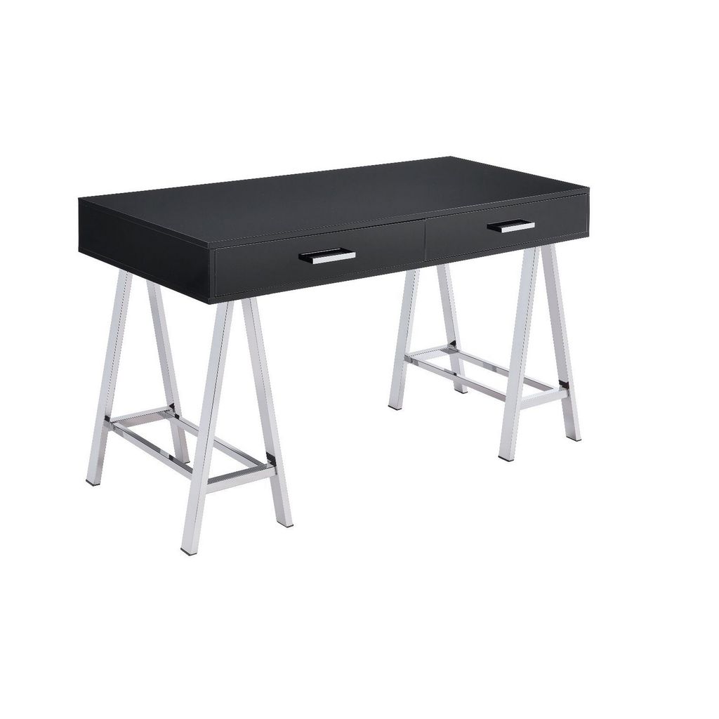 Writing Desk with MDF 2 Drawers and Metal Legs, and Chrome – Black