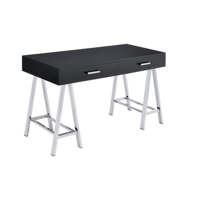Writing Desk with MDF 2 Drawers and Metal Legs, and Chrome – Black