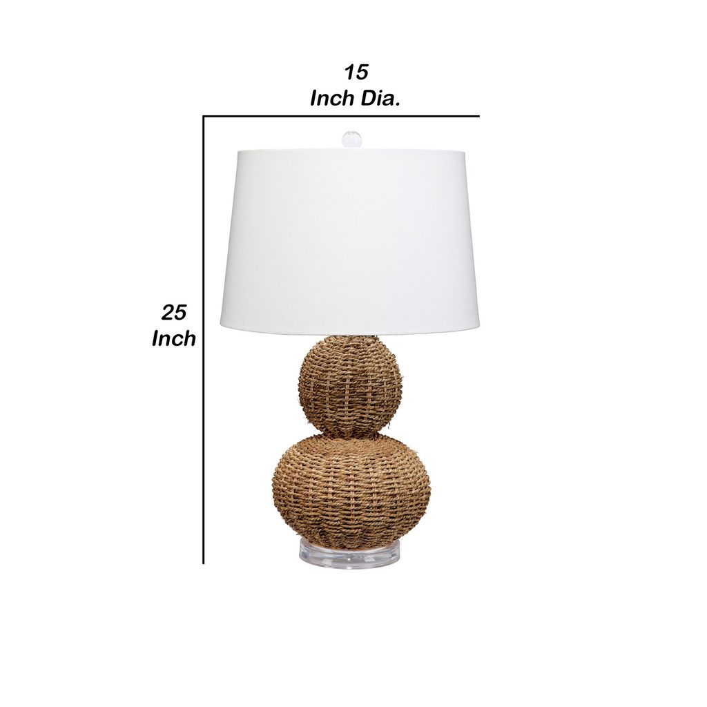 25 Inch Table Lamp, Rattan Woven, Inverted Tapered Shade, White, Beige - View 5