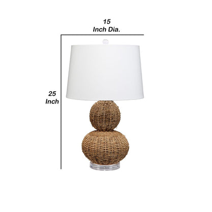 25 Inch Table Lamp, Rattan Woven, Inverted Tapered Shade, White, Beige - View 5