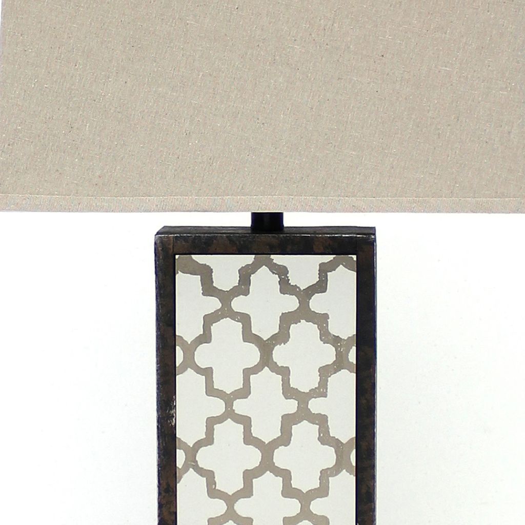 Rock Base Table Lamp Set of 2 with Drum Shade and Quatrefoil Pattern,Brown - View 3