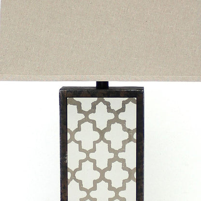 Rock Base Table Lamp Set of 2 with Drum Shade and Quatrefoil Pattern,Brown - View 3