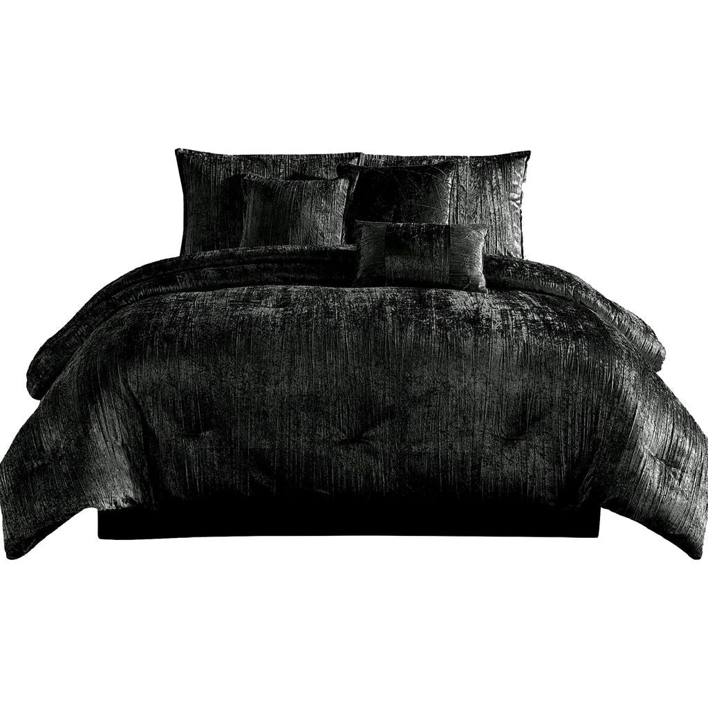 Jay 7 Piece Comforter Set, Polyester Velvet, Deluxe Texture – Black