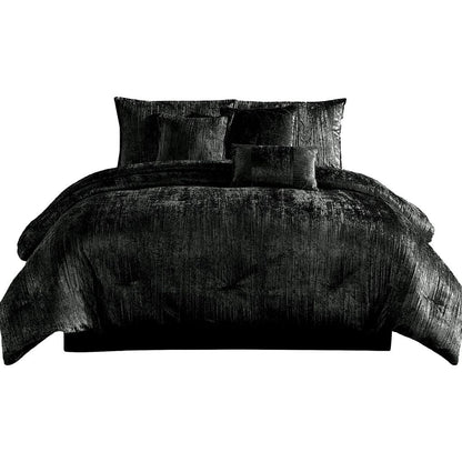 Jay 7 Piece Comforter Set, Polyester Velvet, Deluxe Texture – Black