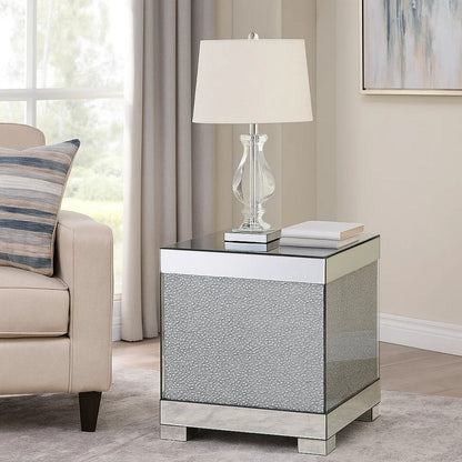 Contemporary Square Wooden End Table with Faux Crystal Inlays, Silver - View 7