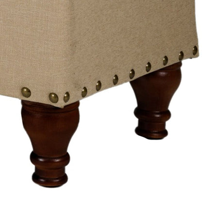 Fabric Upholstered Wooden Storage Bench With Nail head Trim, Large, Tan Brown - View 3