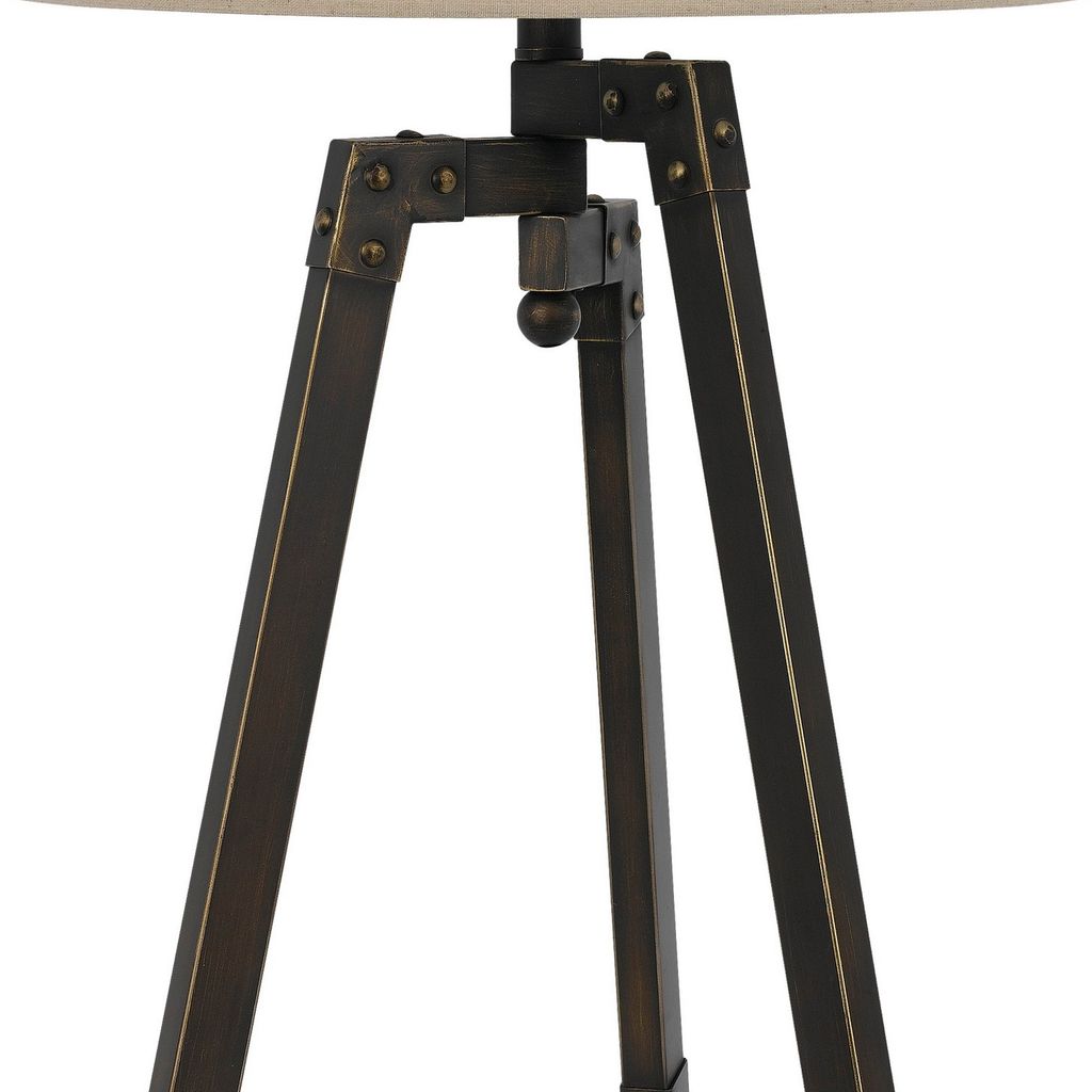 Metal Tripod Base Table Lamp with Fabric Drum Shade, Bronze and Beige - View 3