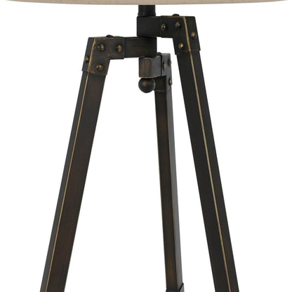 Metal Tripod Base Table Lamp with Fabric Drum Shade, Bronze and Beige - View 3