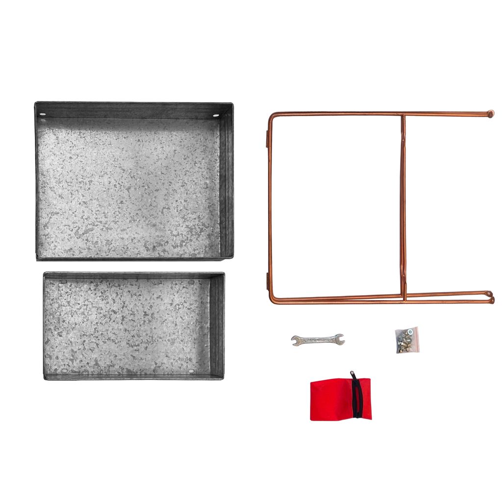 Galvanized Metal 2 Tiered Rectangular Serving Tray, Gray - View 4