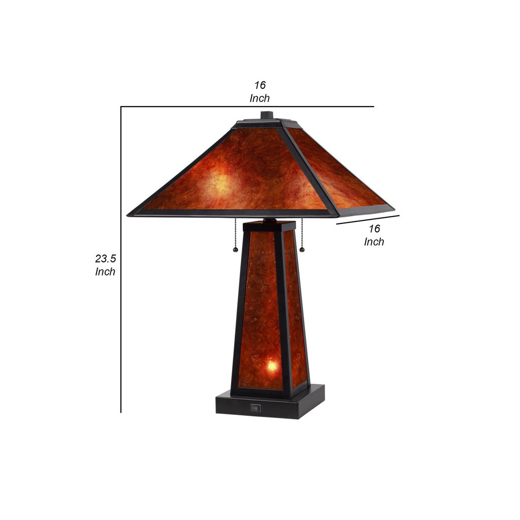 24 Inch Elegant Mica Table Lamp With Night Light, Pull Chain Switch - View 6