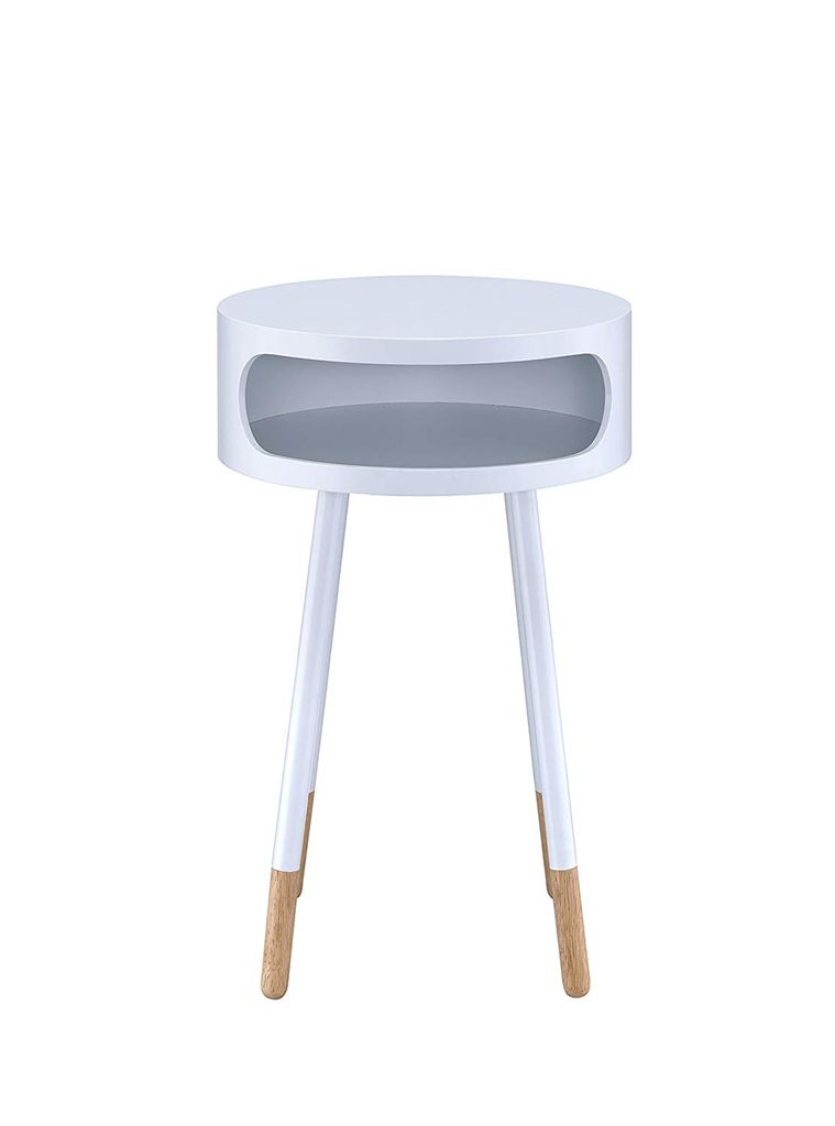 Sonria Round End Table, White & Natural - View 2