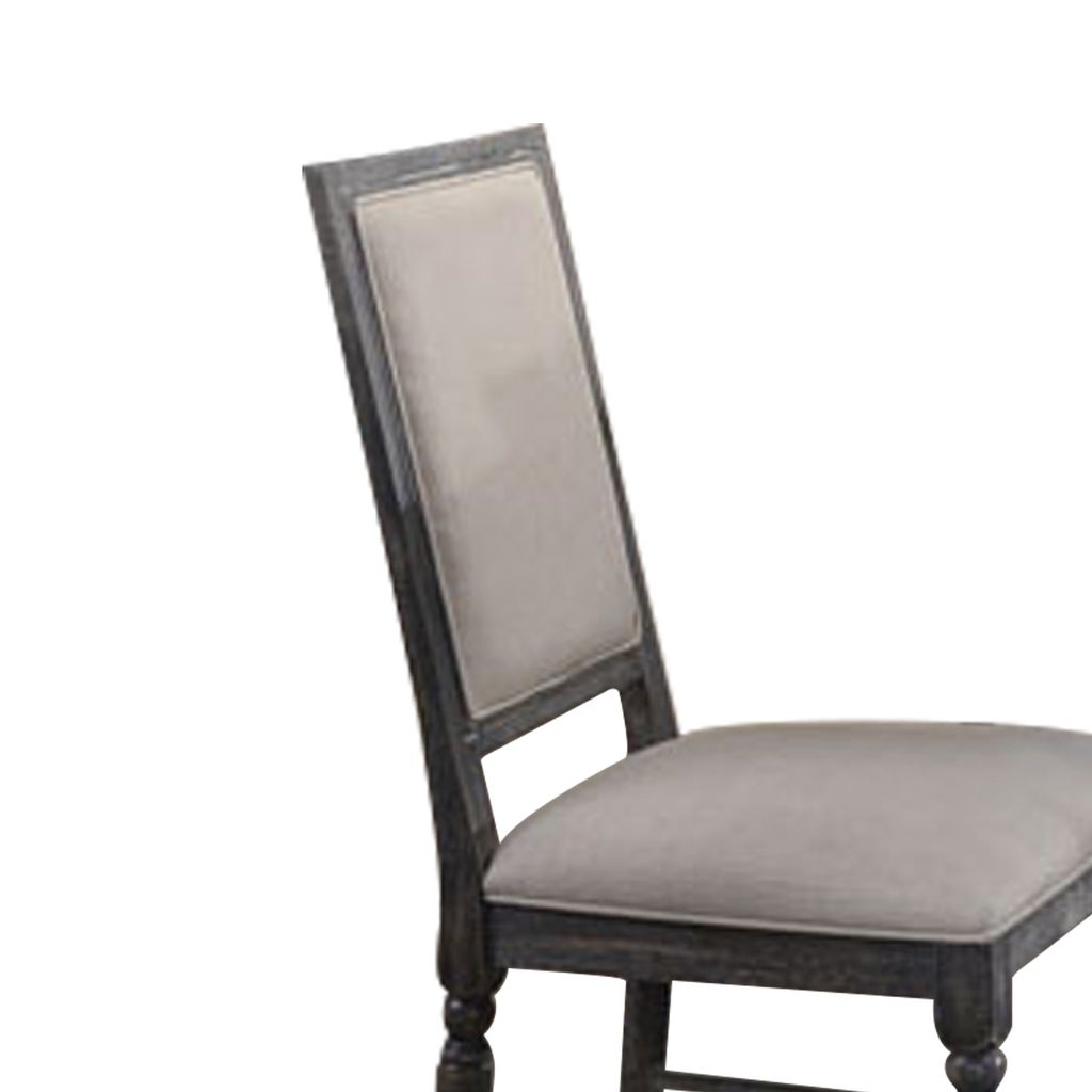 Linen Dining Side Chair with Turned Legs, Set of 2, Gray - View 2