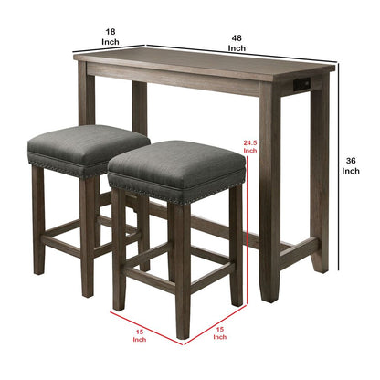 3 Piece Counter Height Dining Set with Stools, Gray - View 6