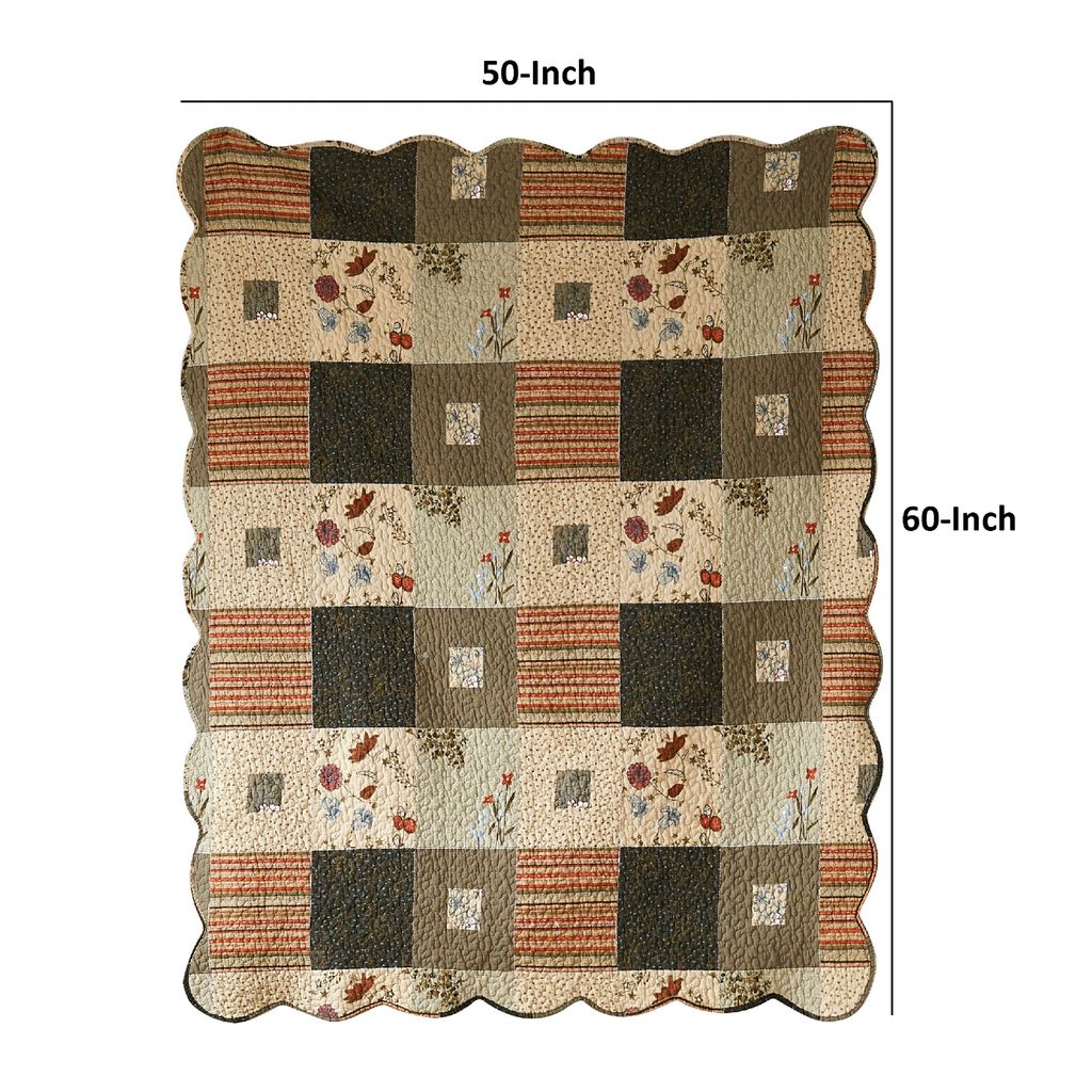 50 x 60 Cotton Quilted Throw Blanket with Fill, Wild Flowers, Multicolor - View 5