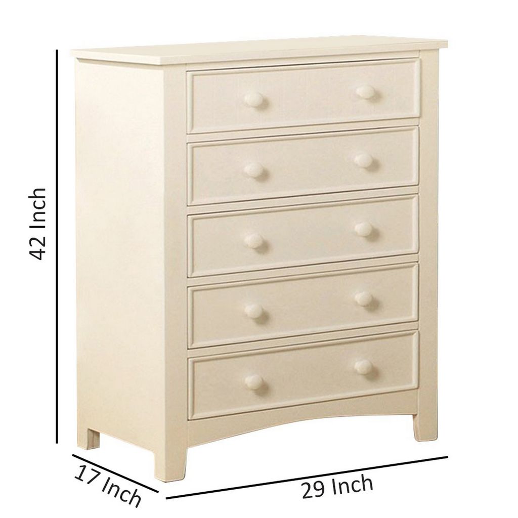 Sophisticated 5 Drawers Wooden Chest, White - View 6