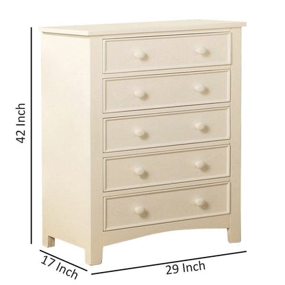 Sophisticated 5 Drawers Wooden Chest, White - View 6