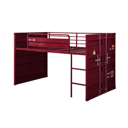 Loft Bed with Metal Frame and Slide – Red