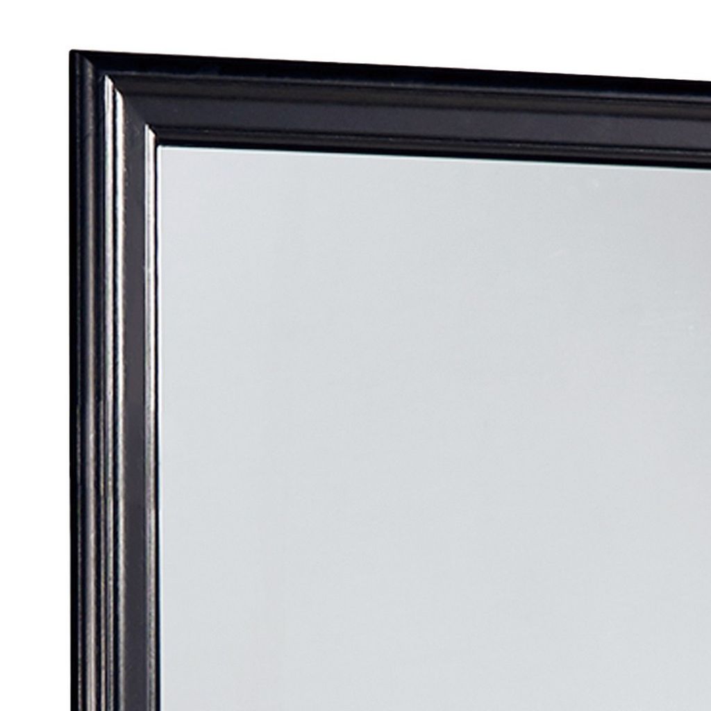 Wooden Frame Mirror with Mounting Hardware, Black and Silver - View 2