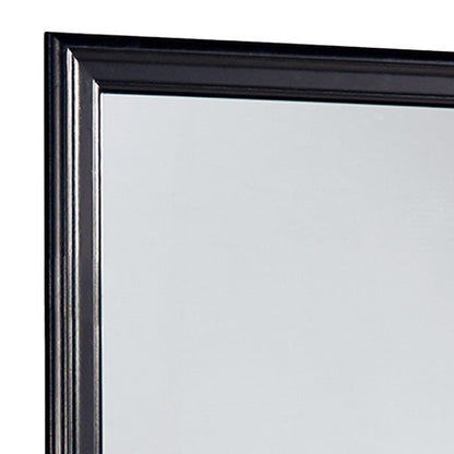 Wooden Frame Mirror with Mounting Hardware, Black and Silver - View 2