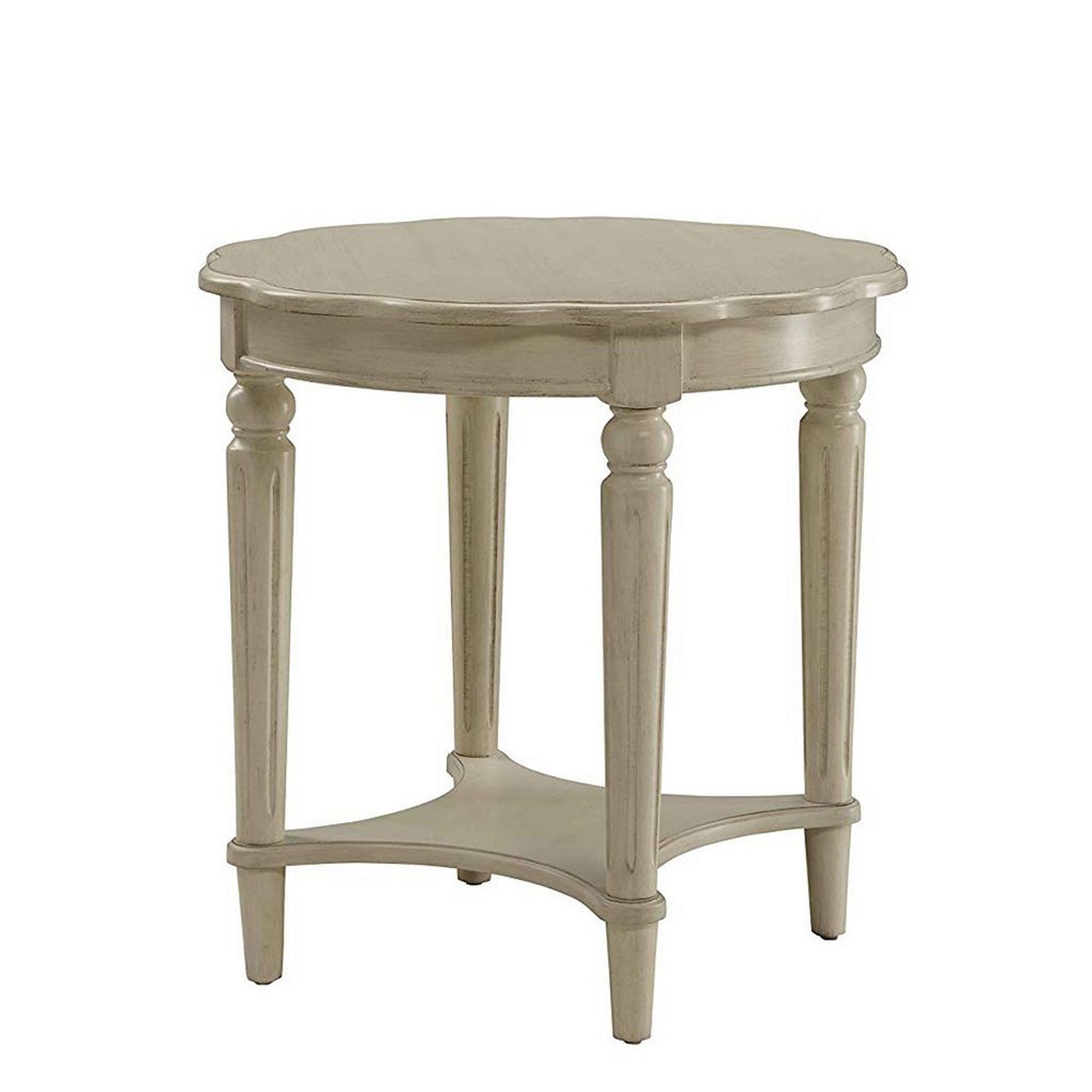 Fordon Round End Table, Scalloped Top, Antique White - View 7