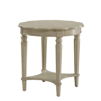 Fordon Round End Table, Scalloped Top, Antique White - View 7