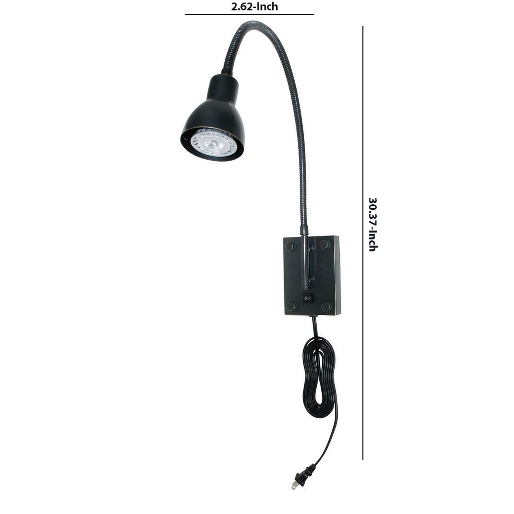 Metal Round Wall Reading Lamp with Plug In Switch, Black - View 6