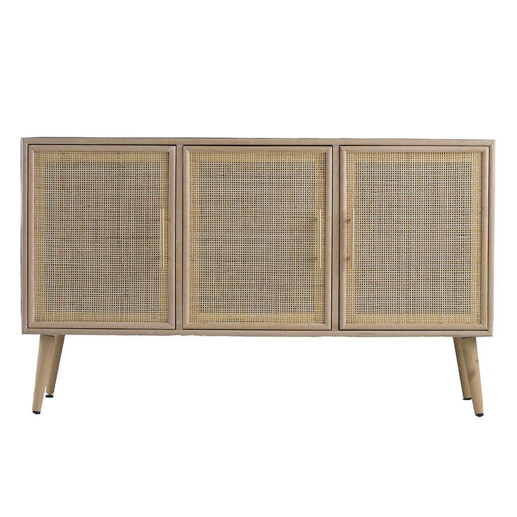 Dana 47 Inch TV Media Entertainment Console, 3 Rattan Doors, Modern, Brown - View 2