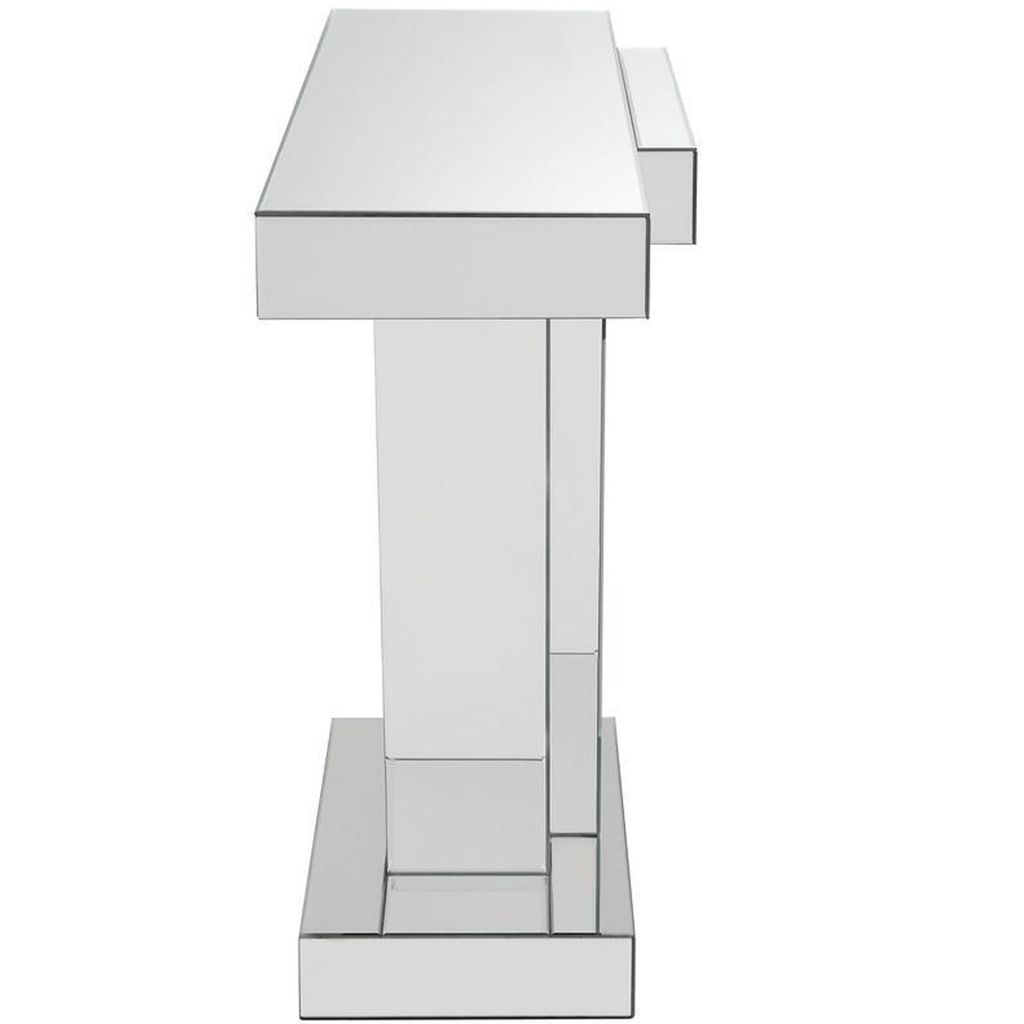Wood and Mirror  Console Table with Faux Crystals Inlay, Clear - View 4