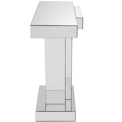 Wood and Mirror  Console Table with Faux Crystals Inlay, Clear - View 4