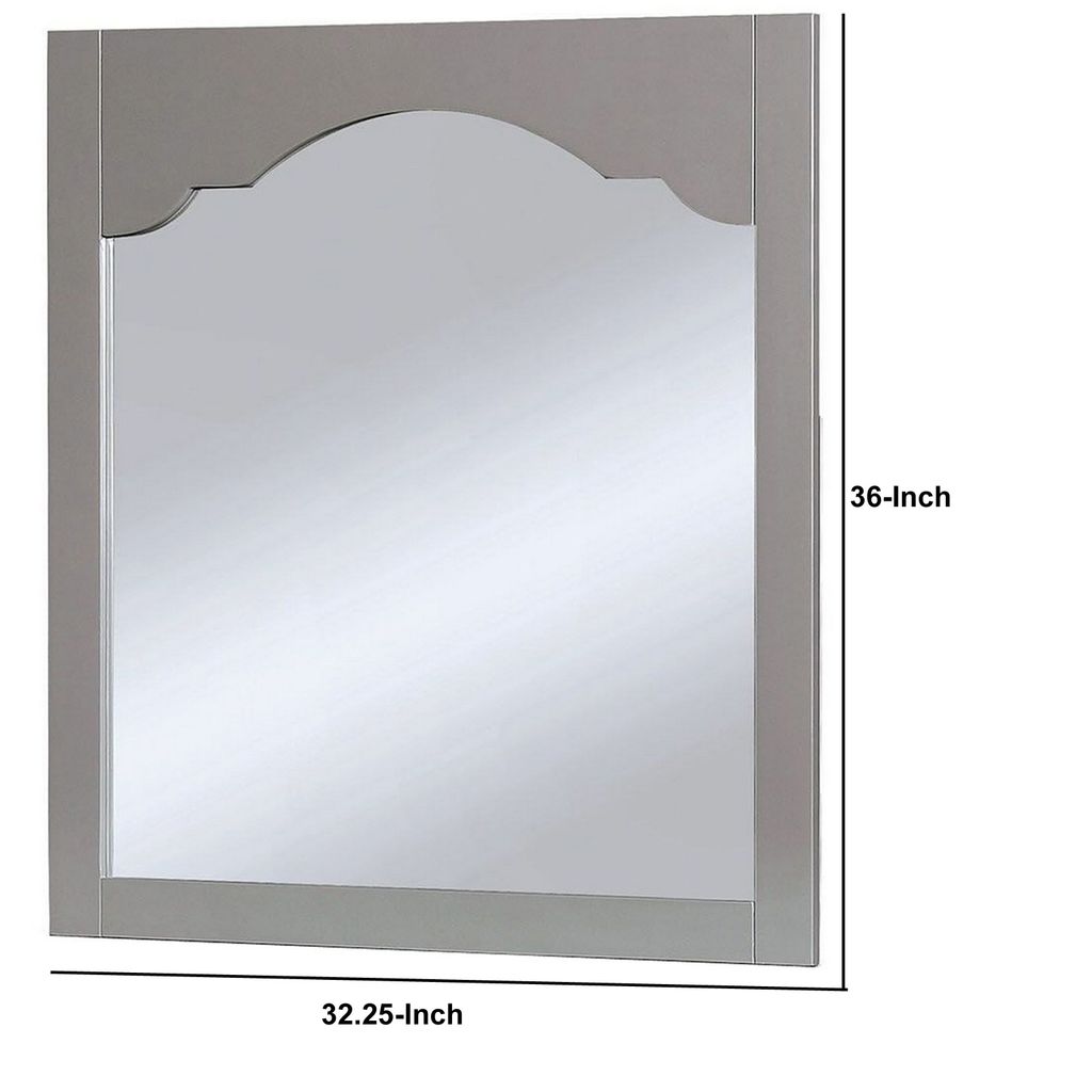 Wooden Encasing Mirror with Arched Design Top, Gray - View 6