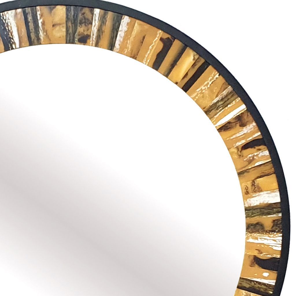 32 Inch Accent Wall Mirror, Round Metal Frame with Agate Inspired Pattern - View 4