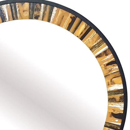 32 Inch Accent Wall Mirror, Round Metal Frame with Agate Inspired Pattern - View 4
