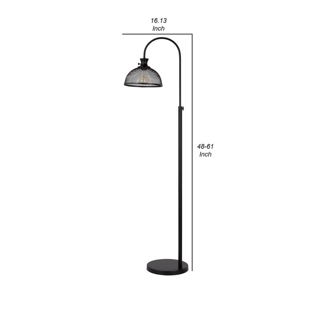 61 Inch Modern Floor Lamp, Hanging Mesh Shade, Metal Base, Black - View 6