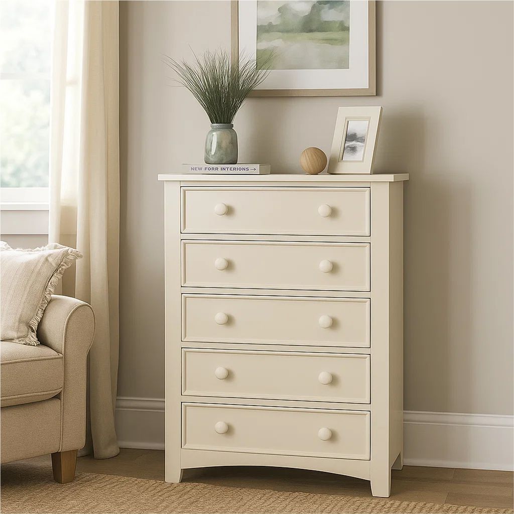 Sophisticated 5 Drawers Wooden Chest, White - View 7